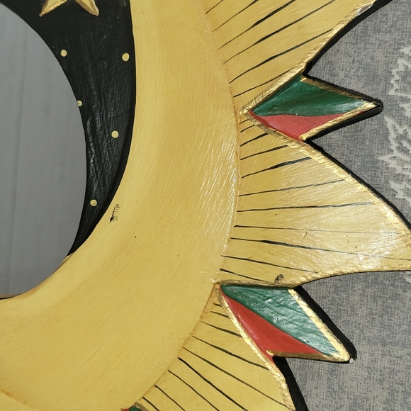 Vintage | Artist Signed Celestial Hand Painted Sun Moon & Stars Mirror - Picture 10 of 14